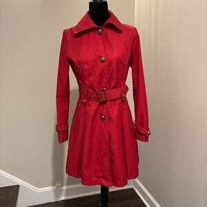 Cheetah Print Lined Red Fit & Flare Trench Coat | Size Small